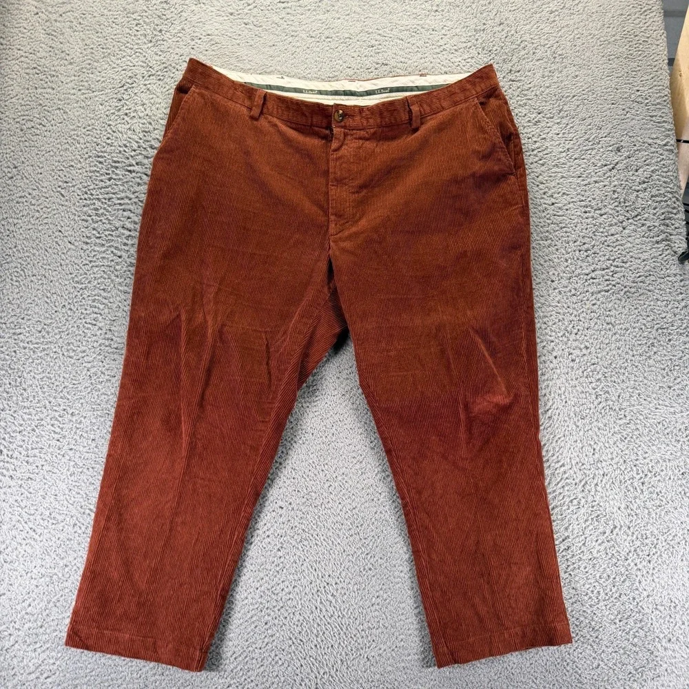 L.L. Bean Pant Men's 44x27 Brown Cotton Chino Corduroy Straight Business Stretch